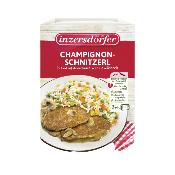 Inzersdorfer Champignonschnitzerl mit Gemüsereis